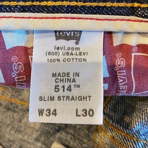 Levi’s 514 34/30 Men’s Blue Denim Slim Straight Cotton Jeans - Picture 7 of 11